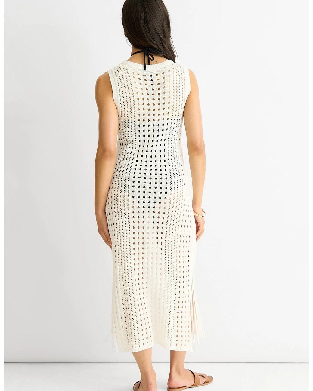 Gini London White Crochet Knit Bodycon Midi Dress