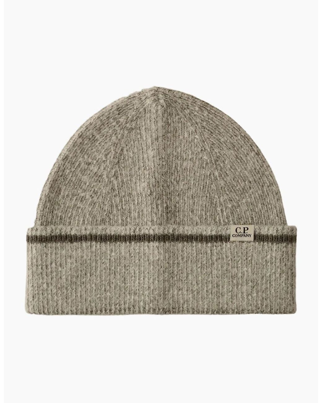 C P Company Natural Fleece Knit Logo Beanie for men