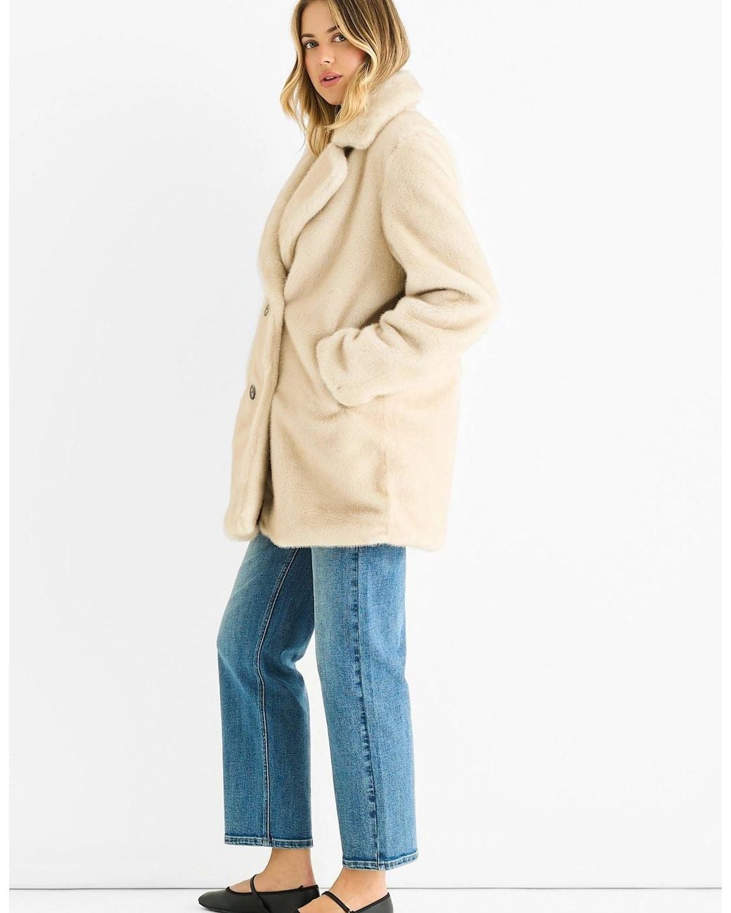Gini London Blue Faux Fur Double Breasted Longline Jacket