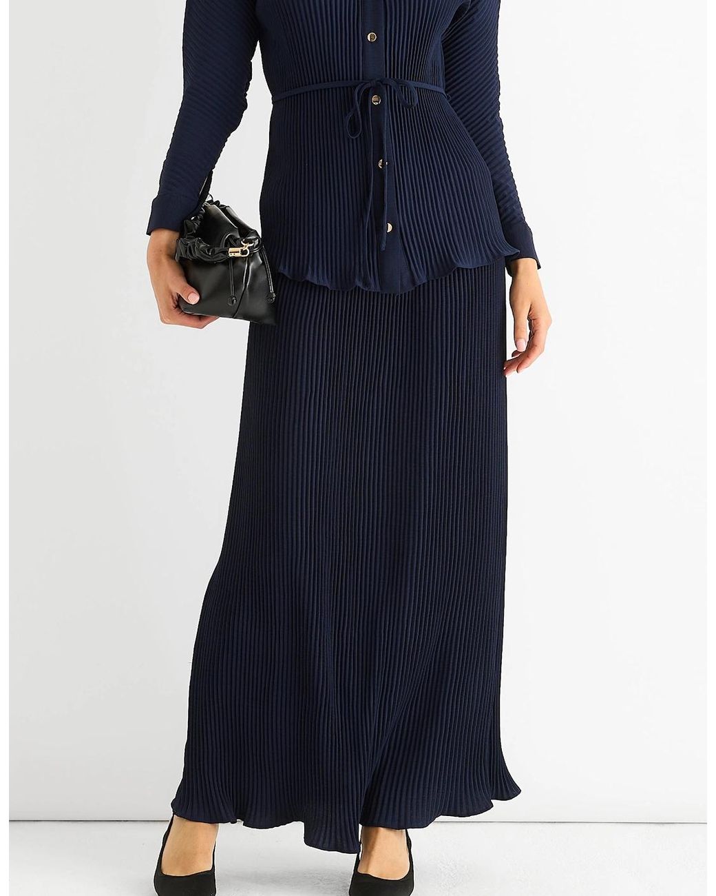Gini London Blue Plisse Elasticated Waist Maxi Skirt