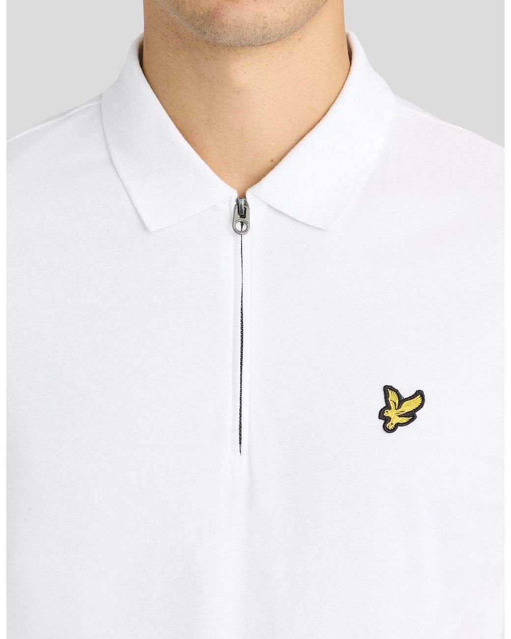 Lyle & Scott White 1/4 Zip Short Sleeve Polo Shirt for men