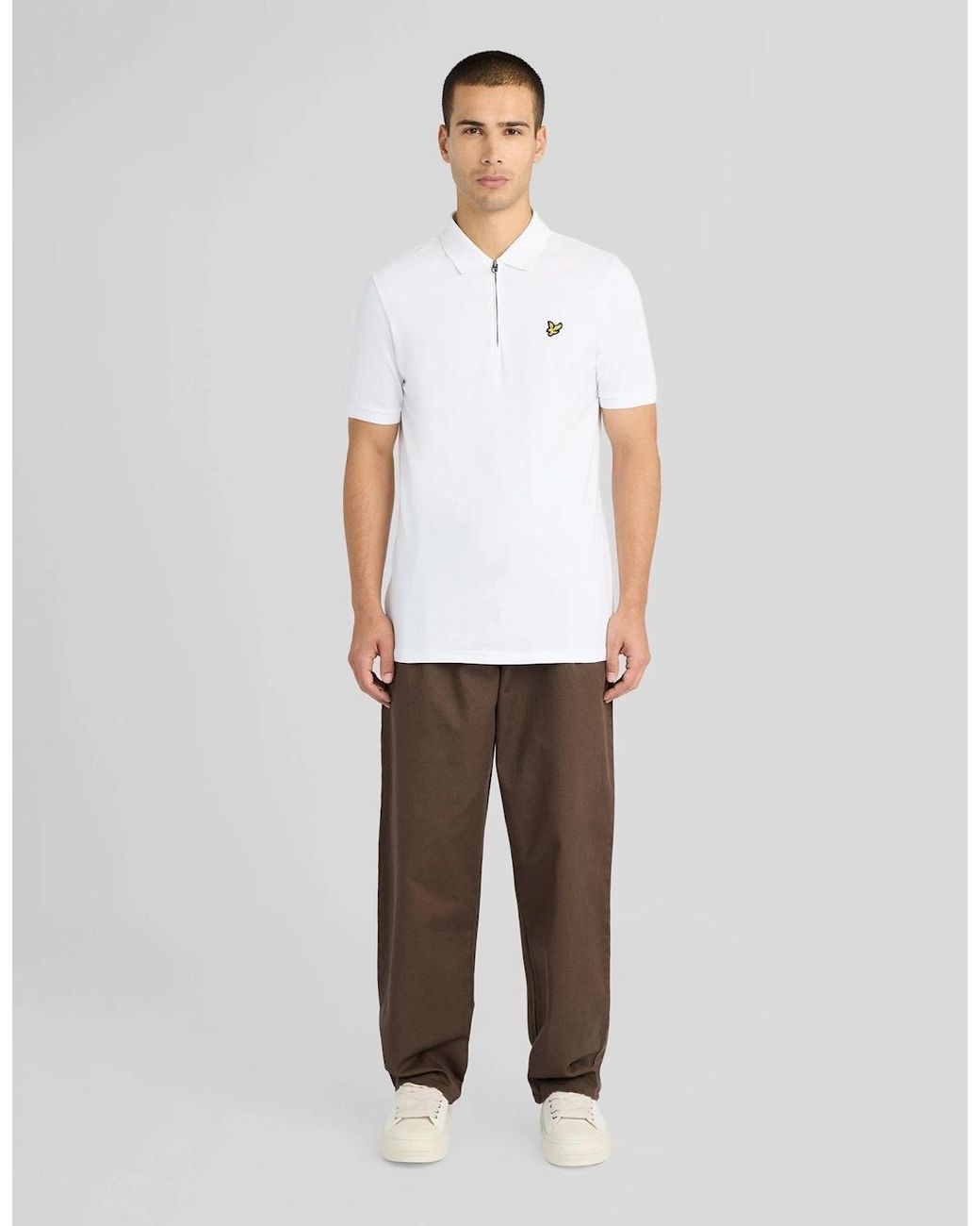 Lyle & Scott White 1/4 Zip Short Sleeve Polo Shirt for men