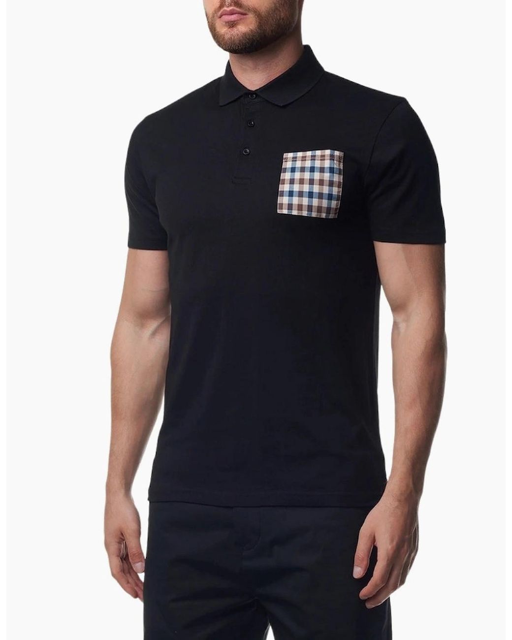 Aquascutum Black Active Beach Sailor Check Polo Shirt for men
