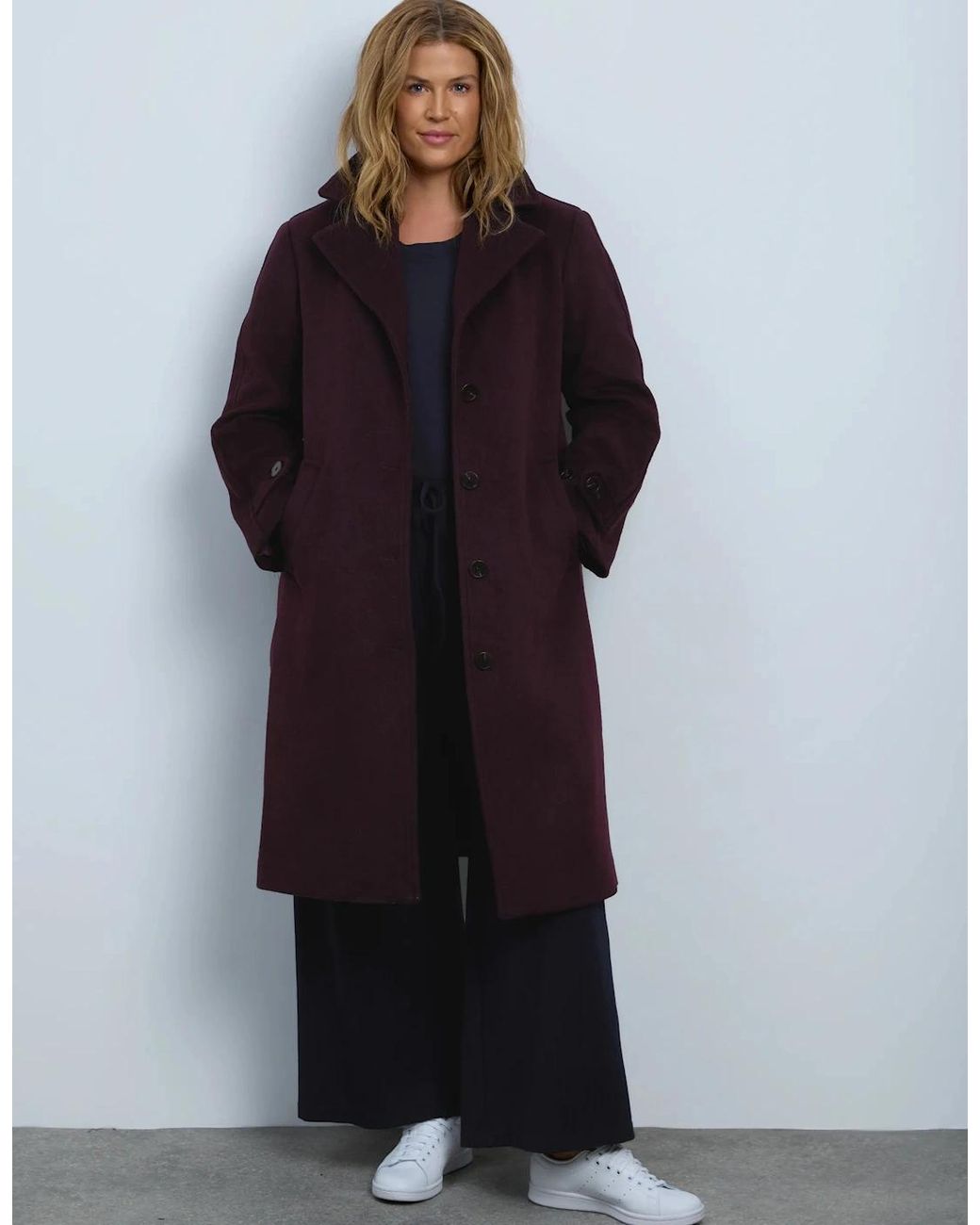 Live Unlimited London Blue Plum Wool Blend Tailored Coat