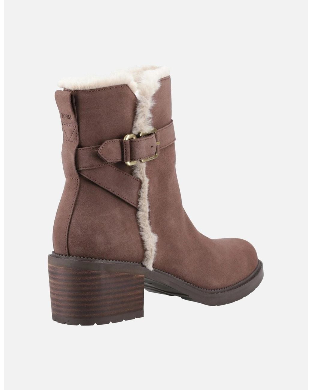 TOMS Brown Hailey Buckle Leather Oak Heeled Ankle Boots