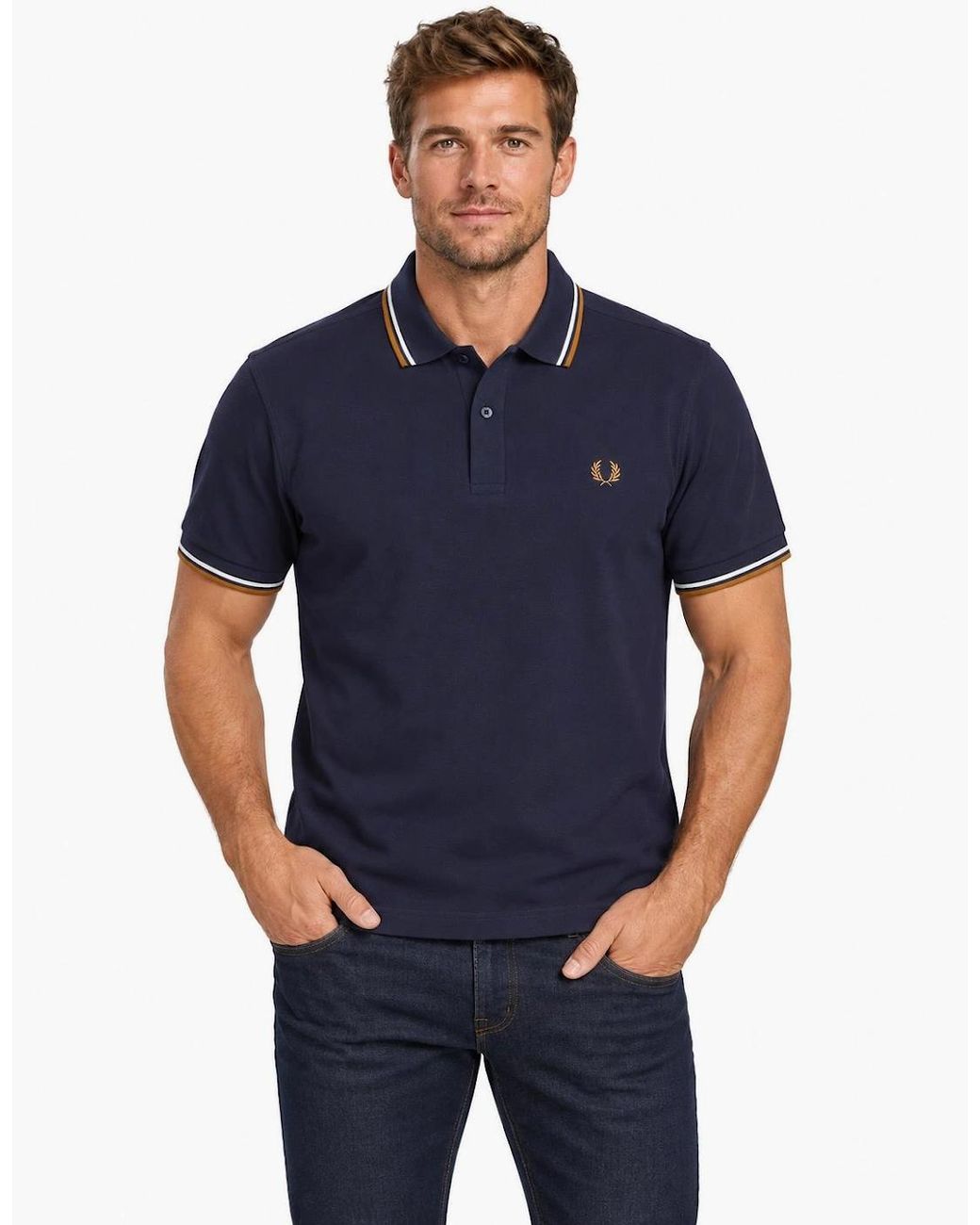 Fred Perry Blue Twin Tipped Polo Shirt Twilight/Snow/Dark Caramel for men