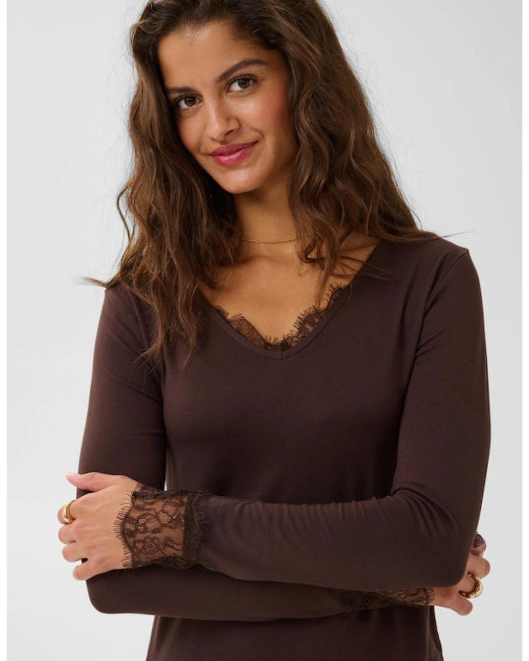 Cream Brown Alvaia Long Sleeve Tee