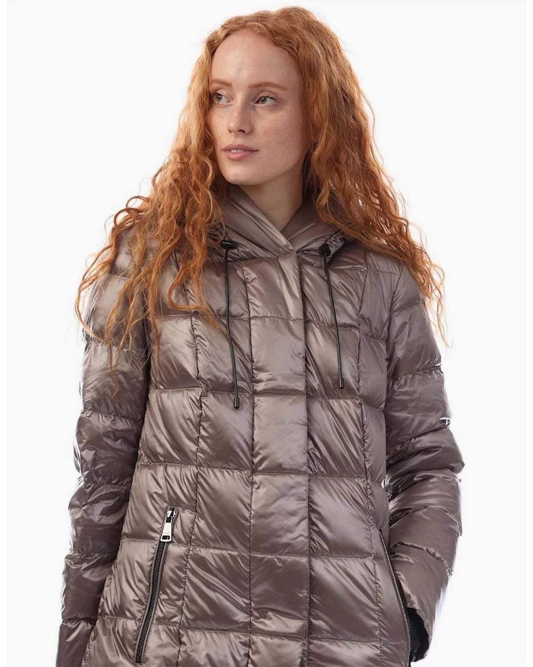 DKNY Brown Front Down Filled Long Puffer Jacket