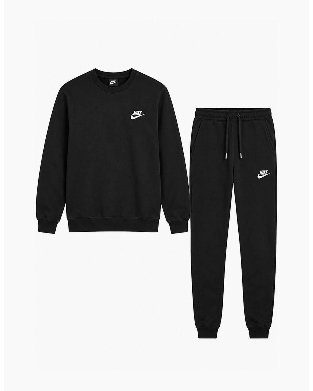 Nike Black Clubfleece Crewneck Full Tracksuit Set