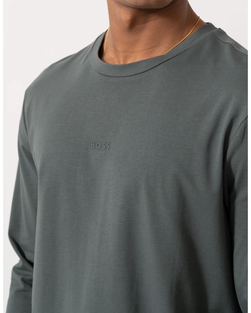 Boss Gray Boss Tchark Long Sleeve Stretch Cotton T-Shirt for men