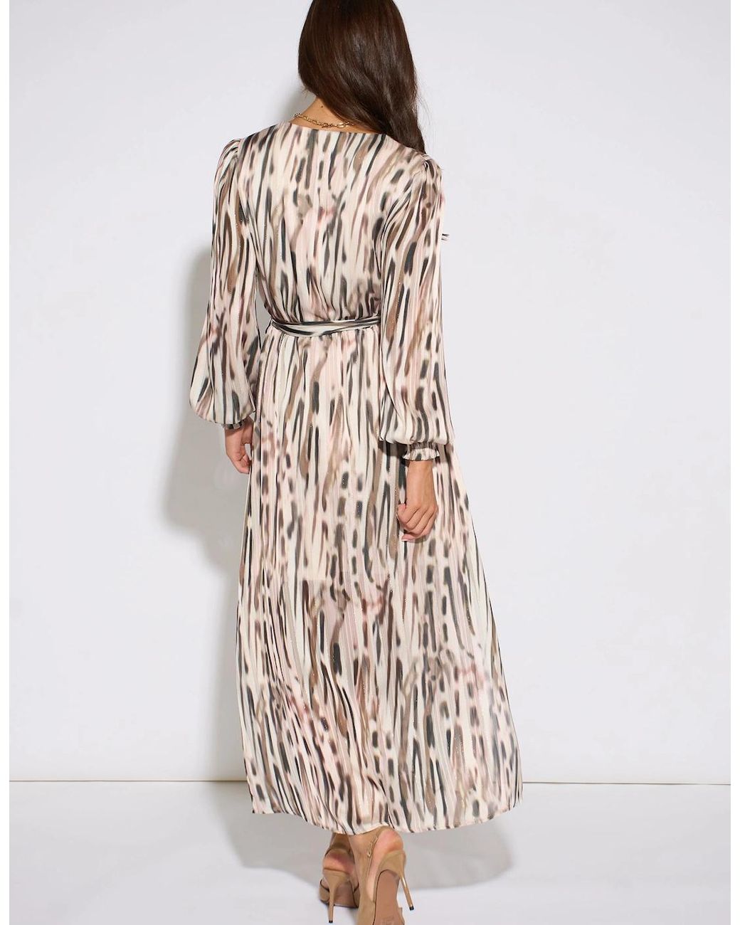 Gini London Natural Off Animal Print Sparkle Wrap Front Midi Dress