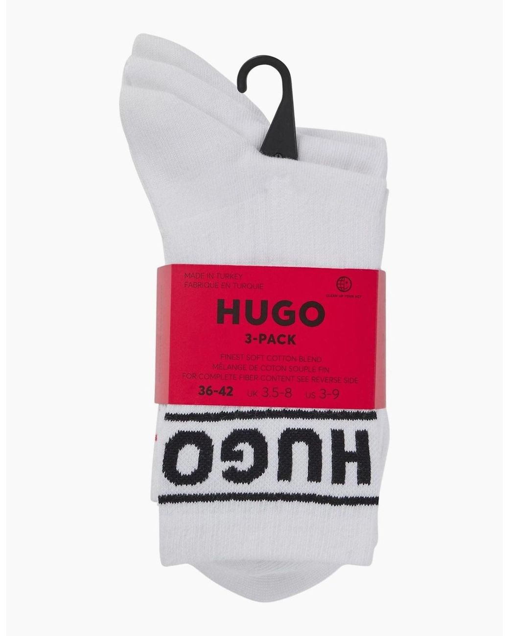 Boss White 3-Pack Sporty Logo Ribbed Socks