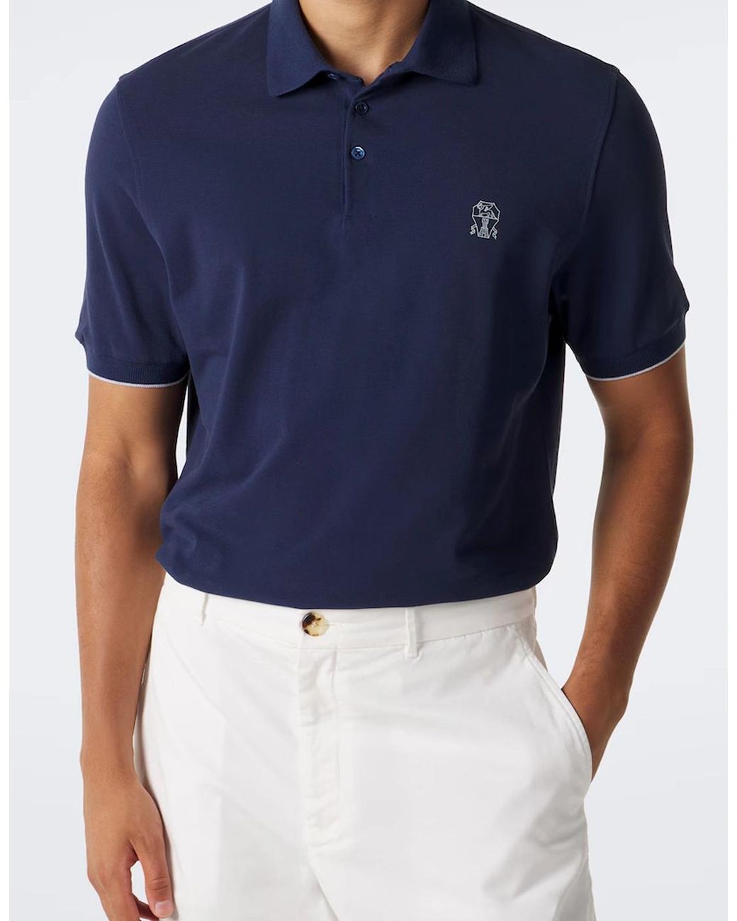 Brunello Cucinelli Blue Branded Cotton Polo Shirt for men