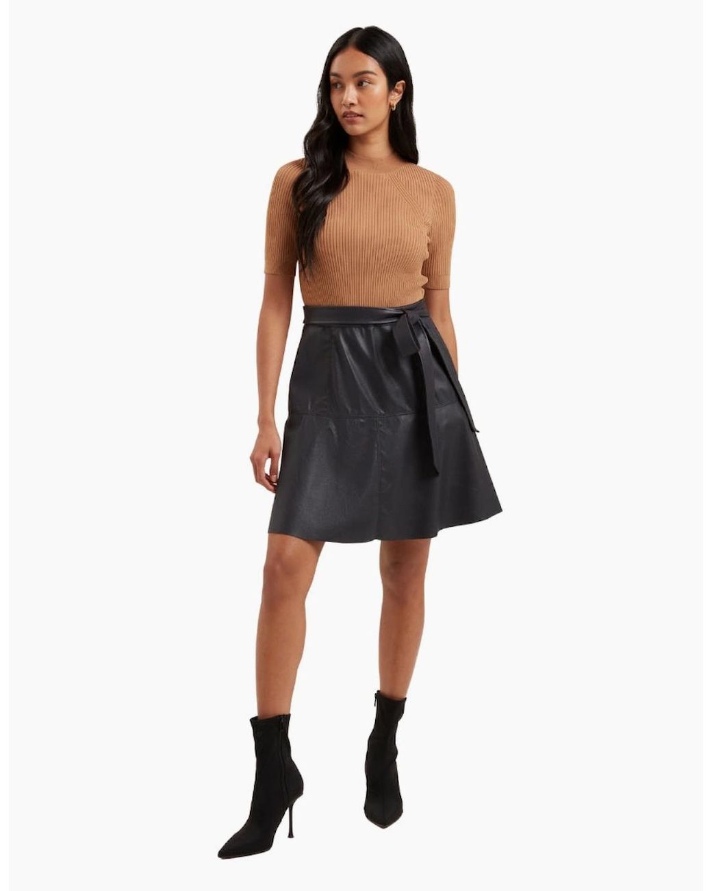 Ted Baker Black Olivia Knit Bodice Faux Leather Skirt Dress