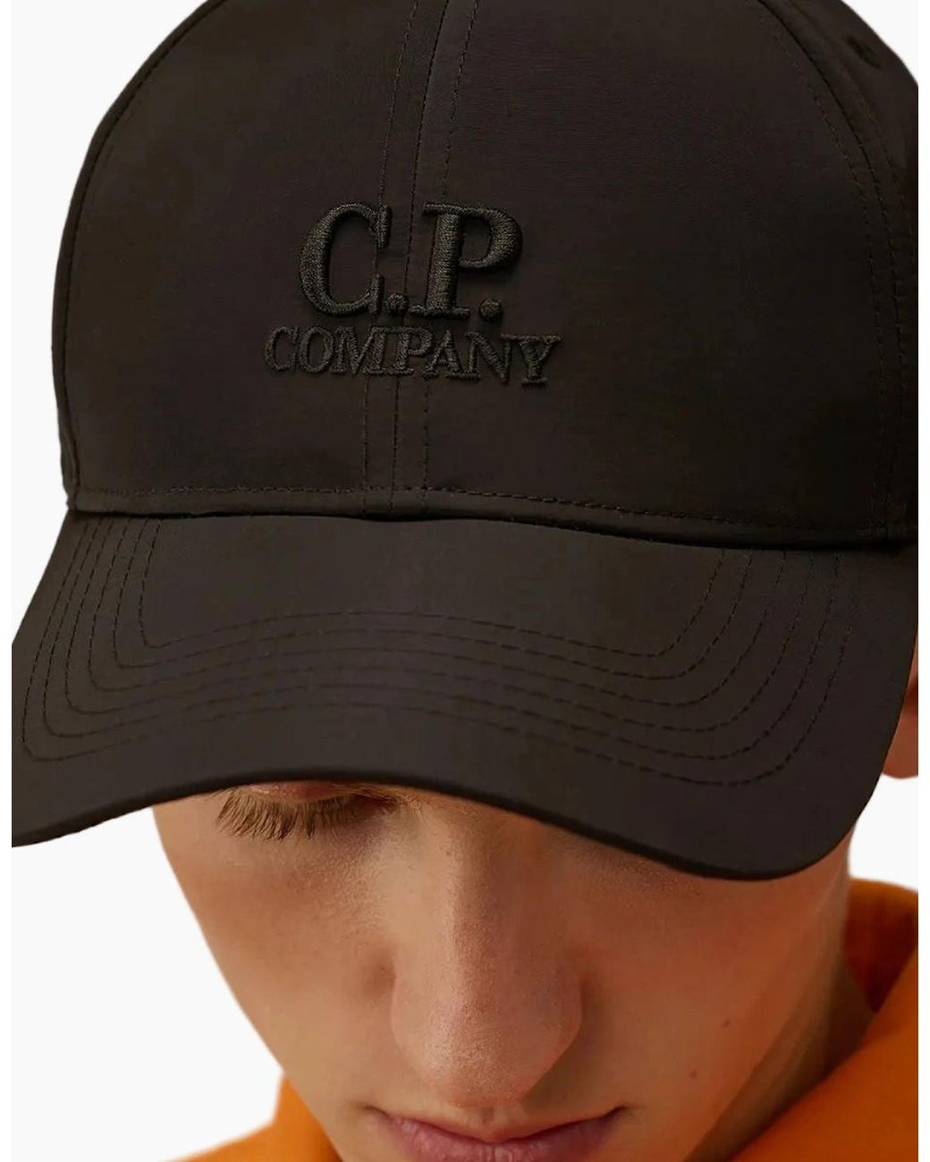 C P Company Black Chrome-R Embroidered Logo Goggle Cap for men