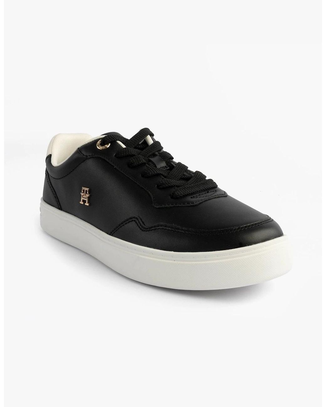 Tommy Hilfiger Black Leather Th Monogram Plaque Court Trainers