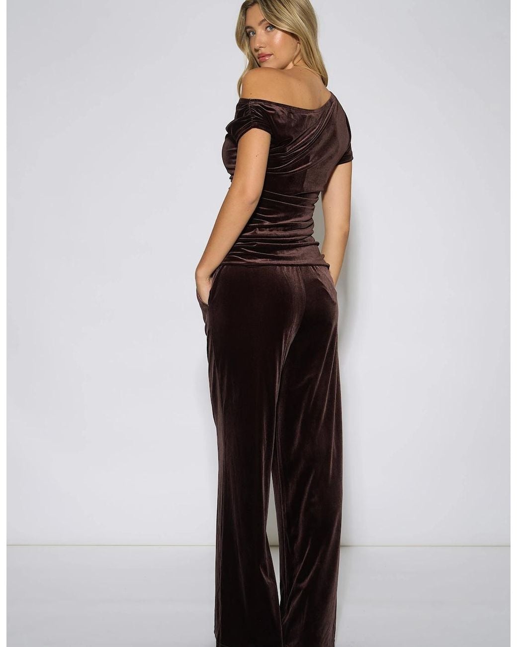 Gini London Multicolor Wide Leg Velour Trousers