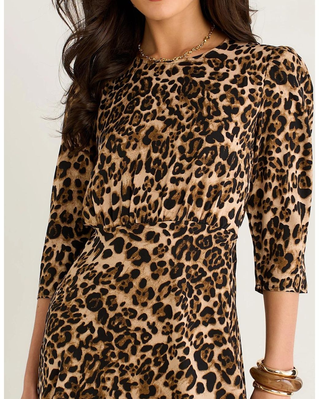 Gini London Natural Animal Print Satin Shift Midi Dress