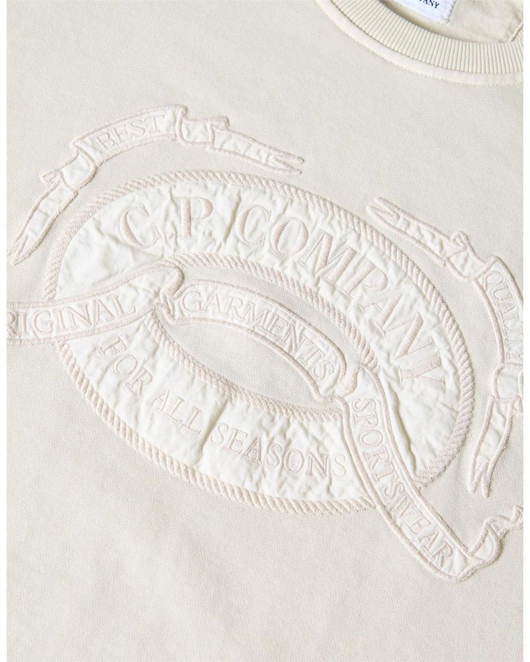 C P Company White Logo Crew Sweat for men