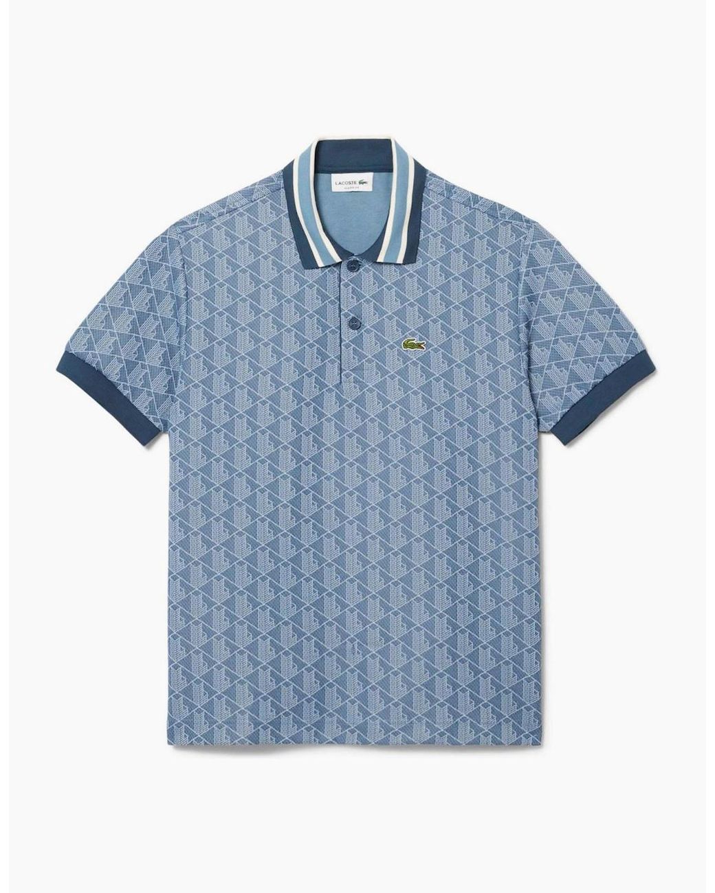 Lacoste Blue Fit Monogram Jacquard Polo Shirt for men