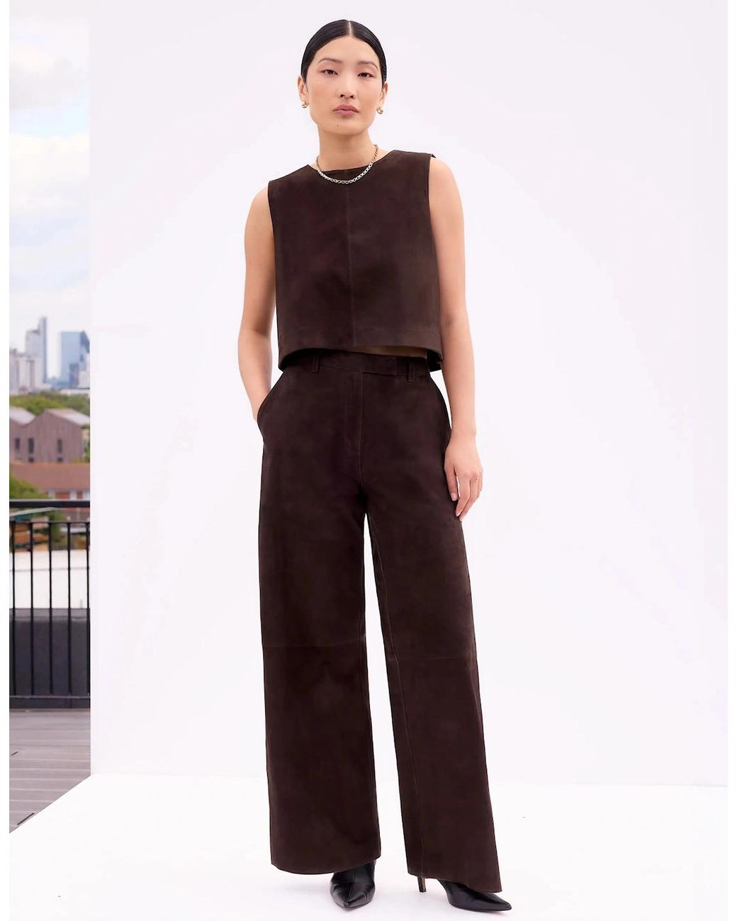 Ro&zo Brown Chocolate Suede Wide Leg Trousers