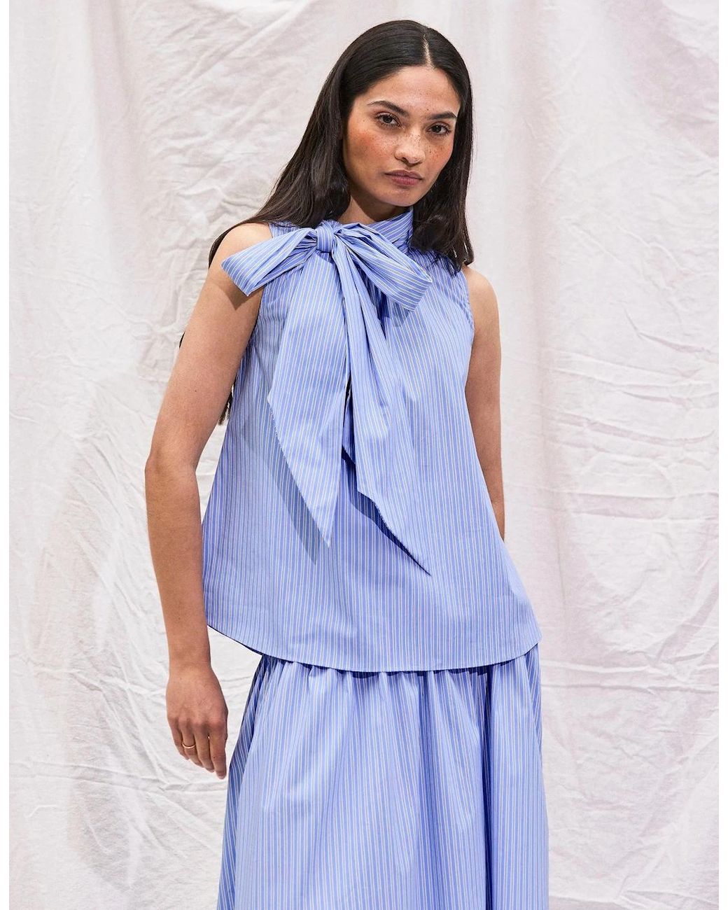 Ro&zo Blue Striped Bow-Detail Sleeveless Blouse