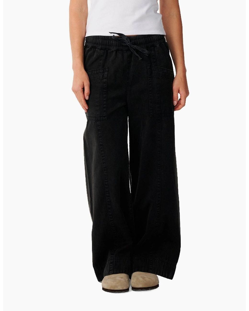 Rip Curl Black Rip Curl Bossa Nova Twill Wide Leg Trousers