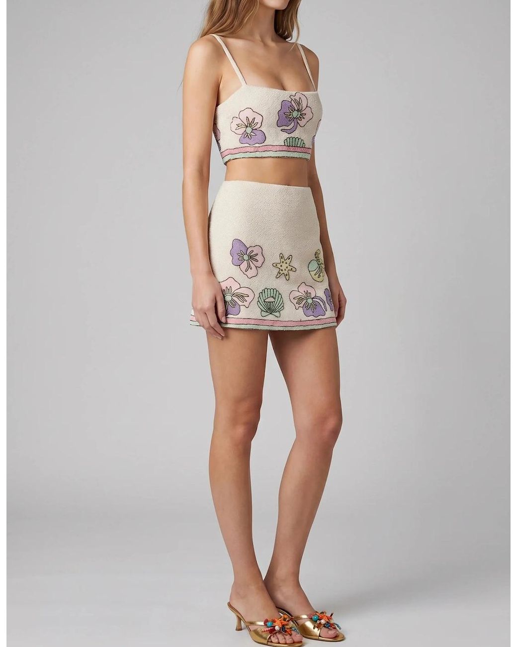 Oceanus Natural Tallulah Crystal Co-Ord Mini Skirt