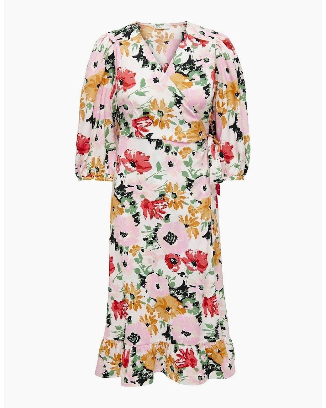 ONLY White Olivia V-Neck Midi Wrap Dress