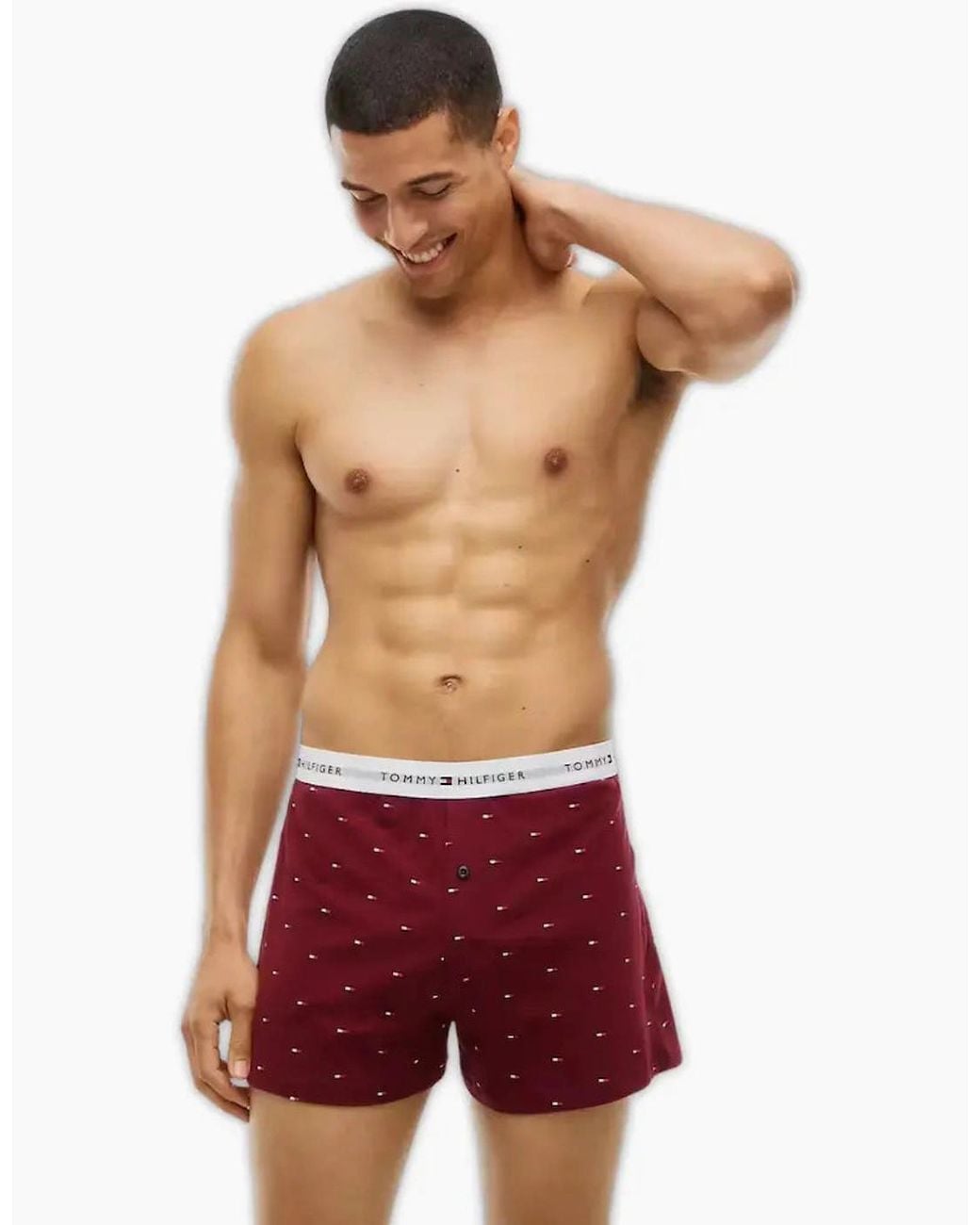Tommy Hilfiger Red 2-Pack Flag Print Jersey Boxer Shorts, Burguny for men