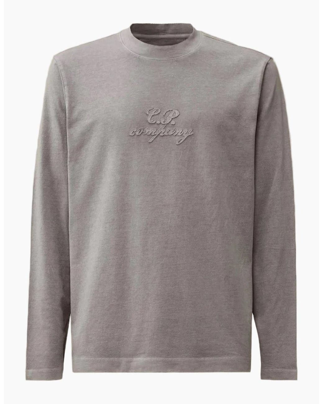 C P Company Gray Long Sleeve 20/1 Jersey Embroidered Logo T-Shirt for men