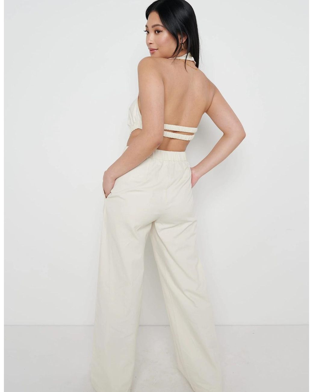 Pretty Lavish White Lexi Scrunch Backless Jumpsuit