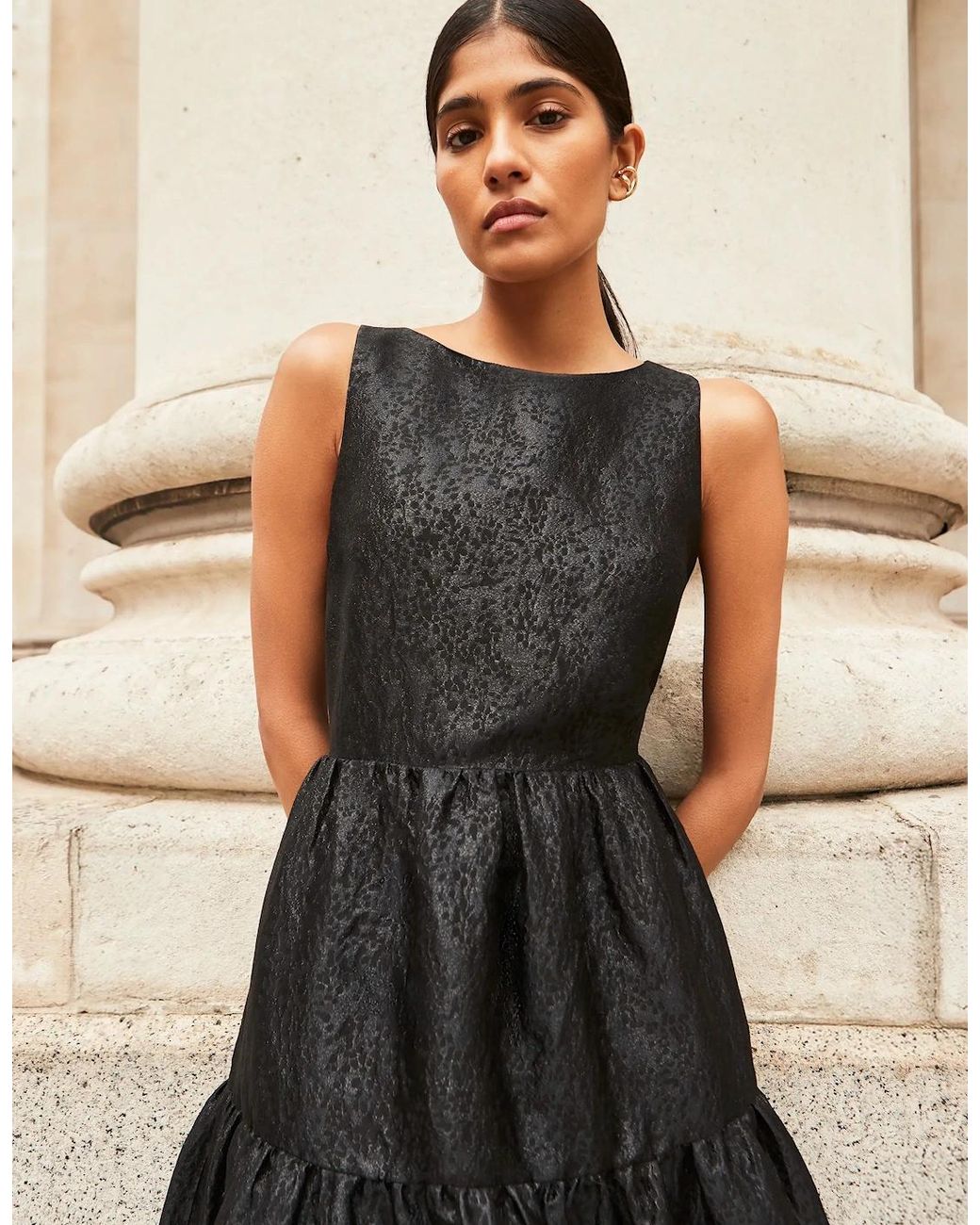 Ro&zo Black Georgie Tiered Jacquard Dress