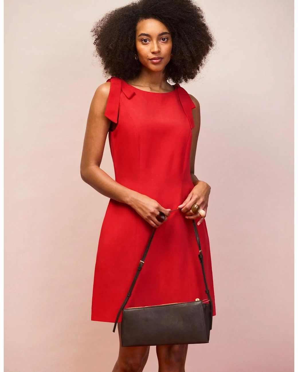 Ro&zo Red Linen-Blend Bow-Detail Mini Dress