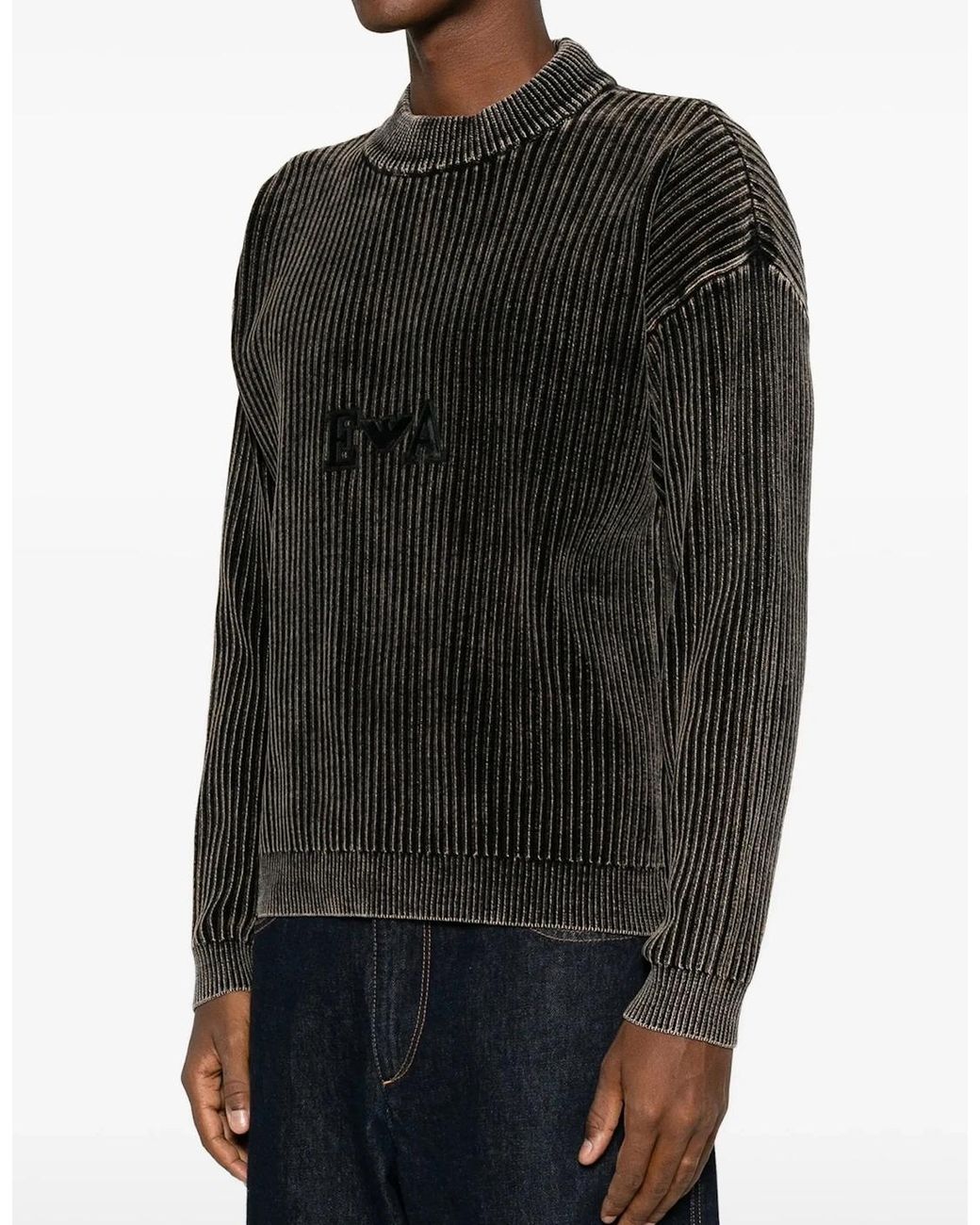Emporio Armani Black Ribbed Branded Sweater for men