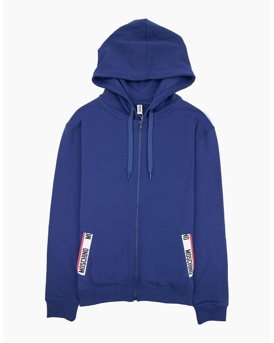 Moschino Blue Underwear Pocket Tape Logo Hoody for men