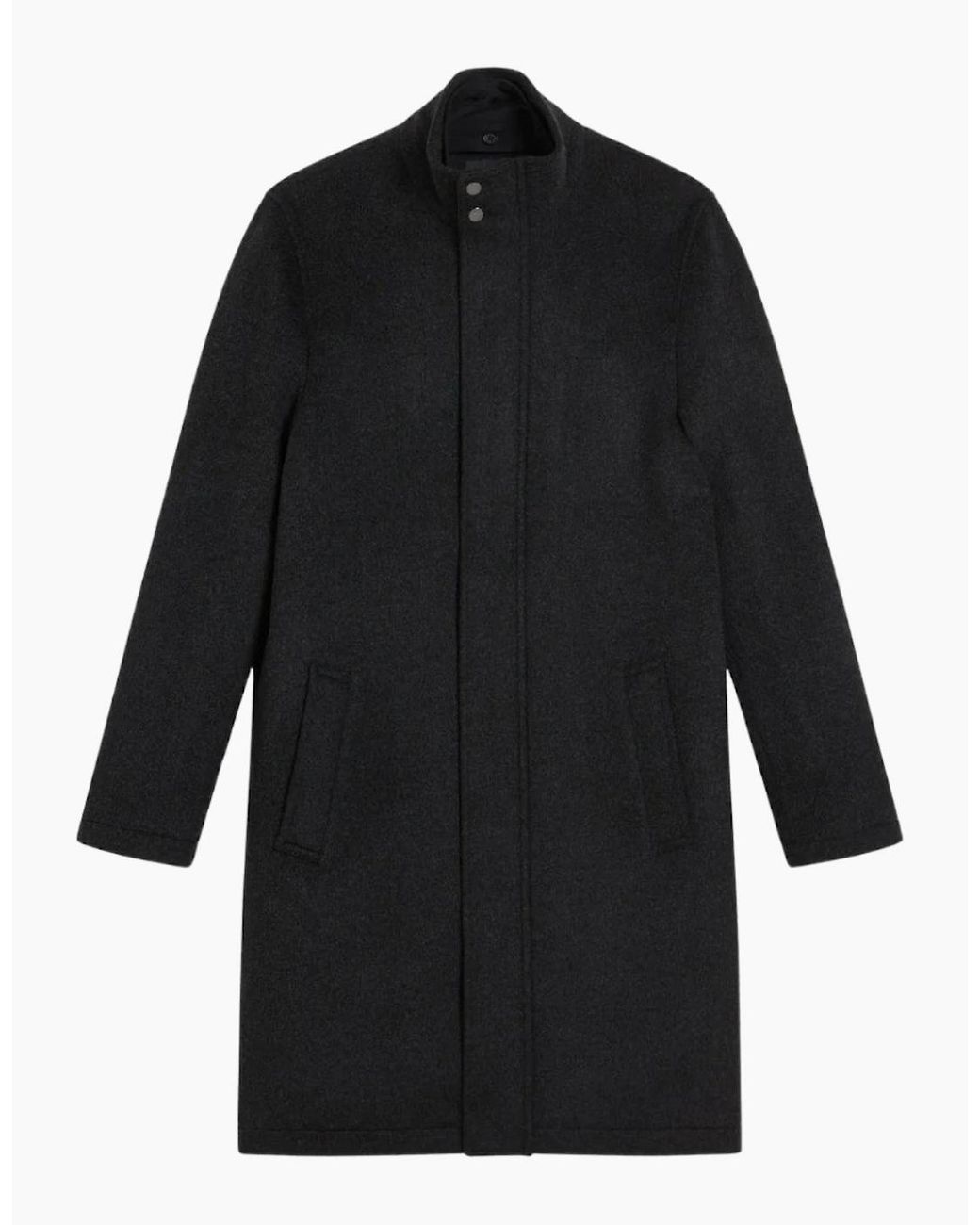 Ted Baker Black Ederson Wool Blend Funnel Neck Coat for men