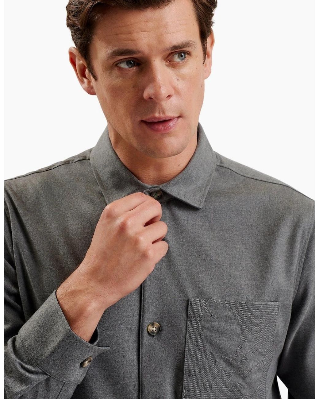 Ted Baker Gray Gaius Oversized Wool Blend Light Shirt for men