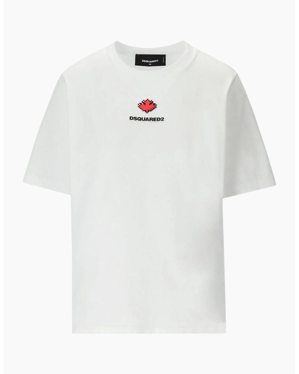 DSquared² White Pixel Leaf Logo Print Crew Neck T-Shirt