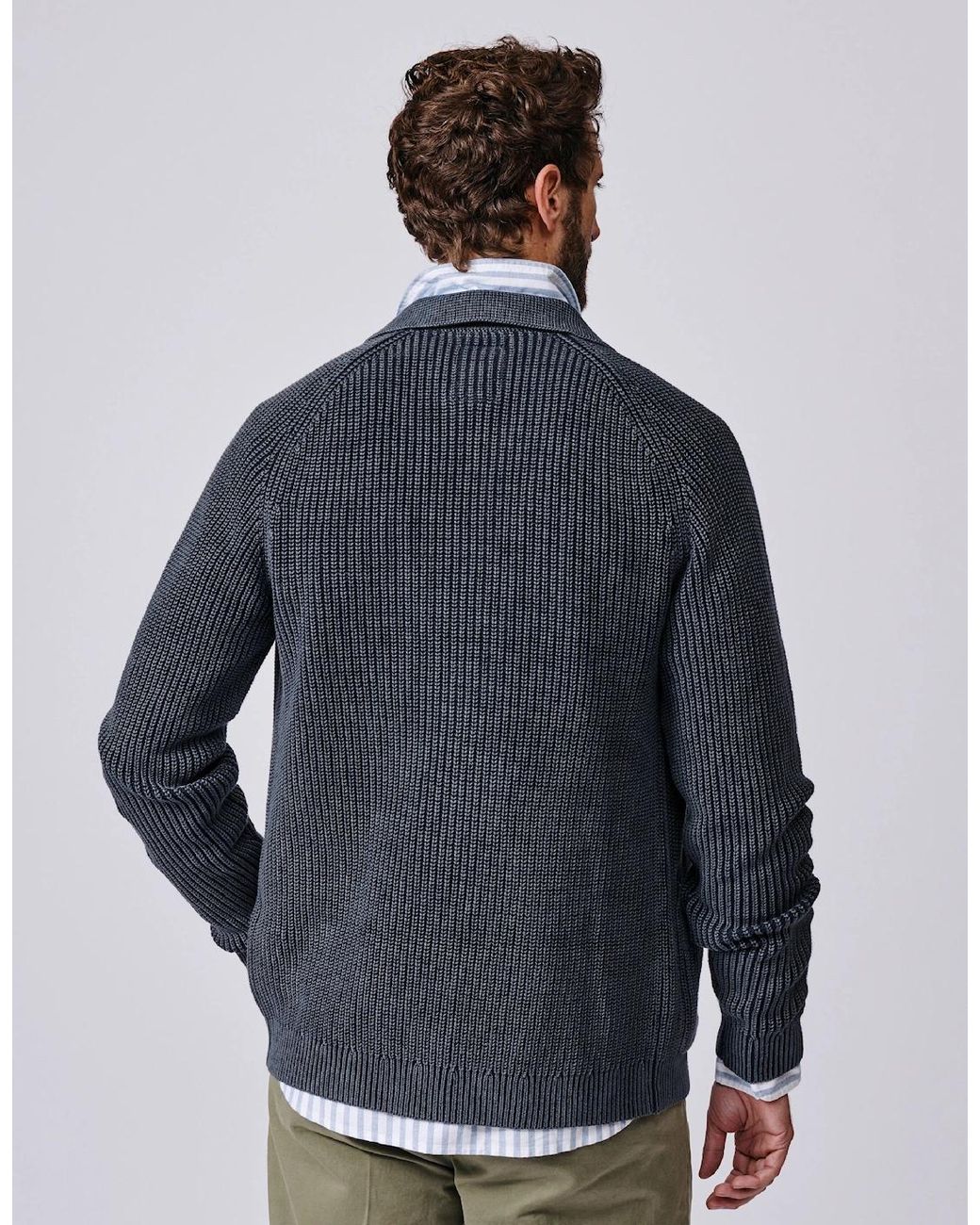 aubi Blue Martin Cotton Collared Cardigan for men
