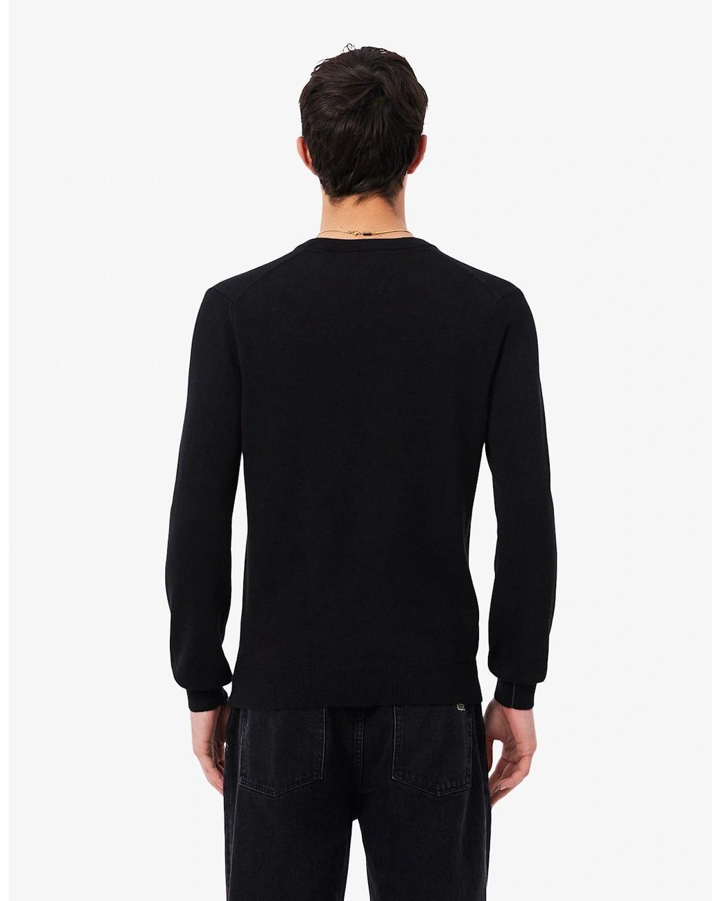 Lacoste Black Monochrome Jersey V Neck Sweater for men