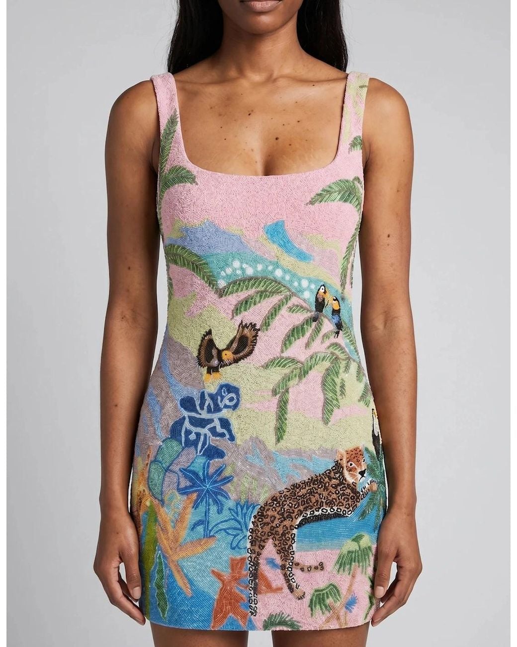 Oceanus Brown Paradise Safari Beaded Mini Dress