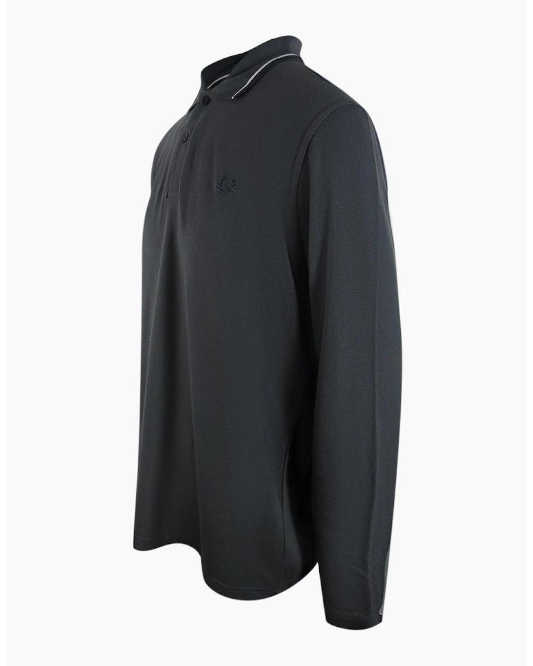Fred Perry Blue Twin Tipped Collar Gunmetal Long Sleeve Polo Shirt for men