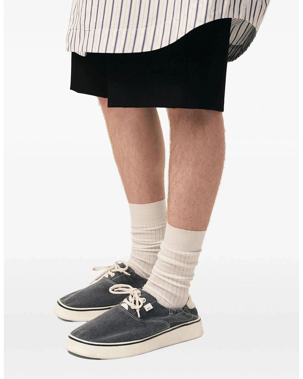 AMI Black Washed Canvas Tennis Sneakers for men
