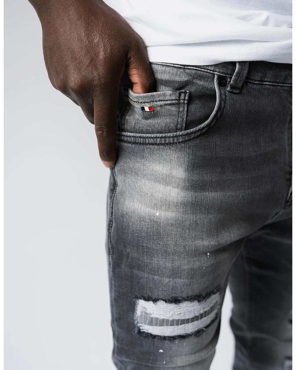 Magrit Gray Douai Ripped Patch Jeans for men