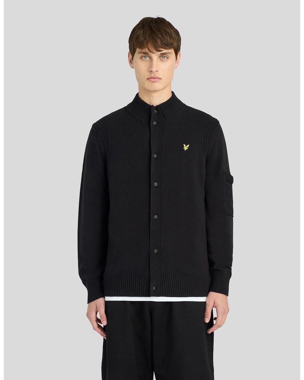 Lyle & Scott Black Rib Detail Button Cardigan for men