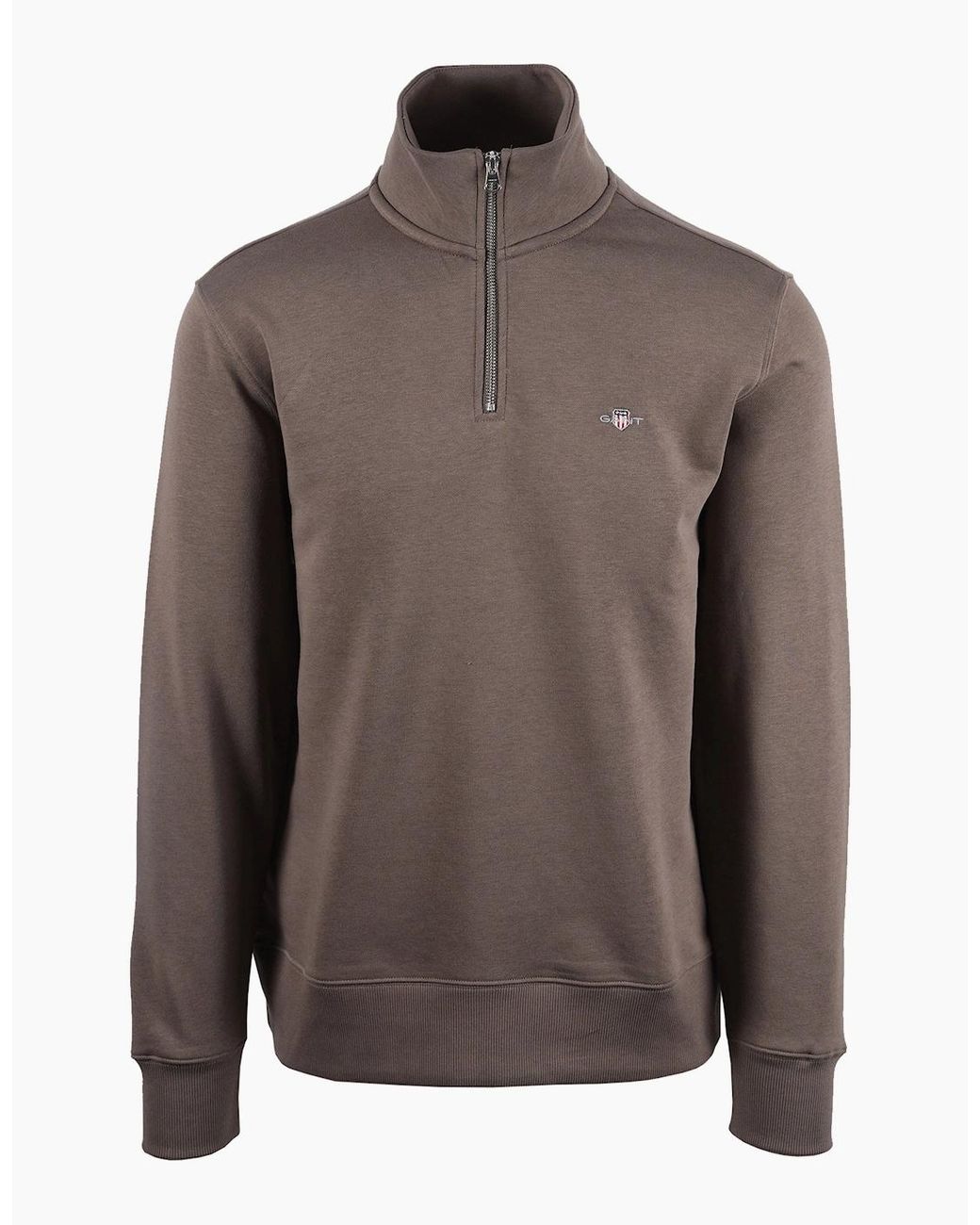 Gant Brown Reg Shield Half Zip Sweatshirt Faded Taupe for men
