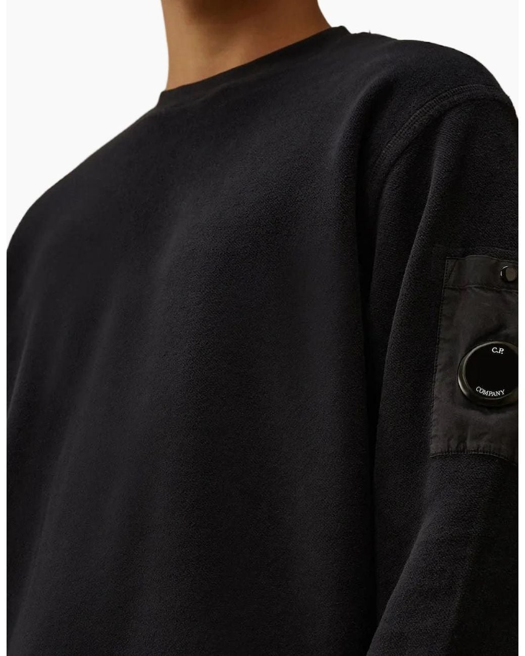 C P Company Black Brushed Fleece Lens Sweat for men