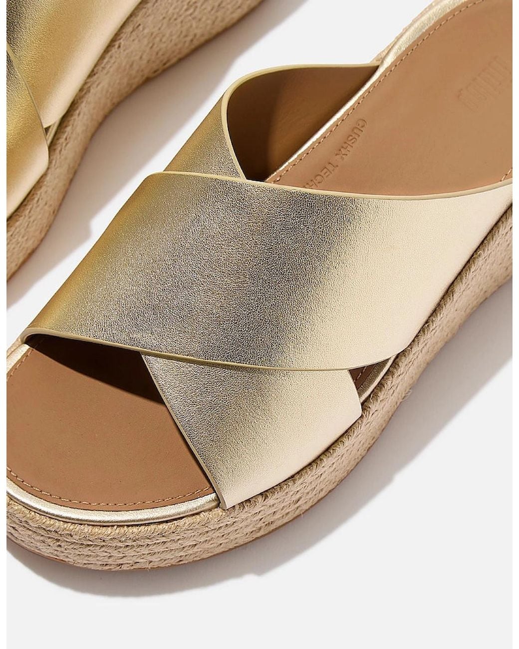 Fitflop Natural Platfforms Espadrille Leather Wedge Cross Slides