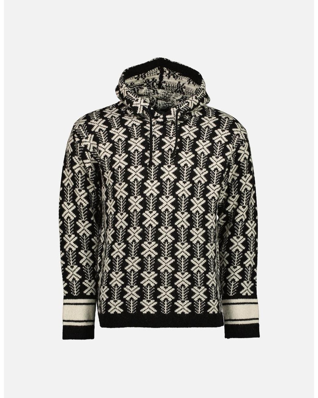 C P Company Black Wool Jacquard Logo Hooded Knit for men